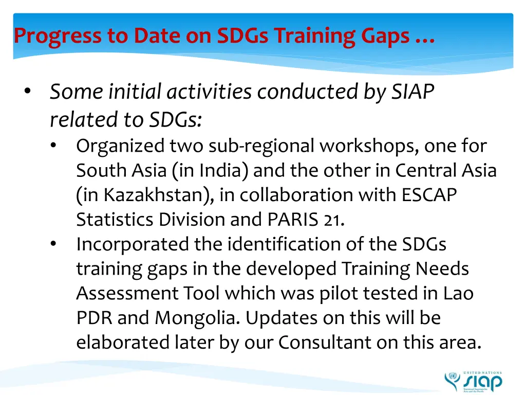 progress to date on sdgs training gaps