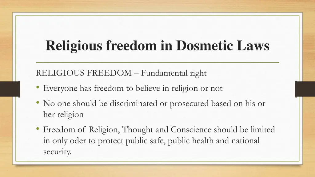 religious freedom in dosmetic laws