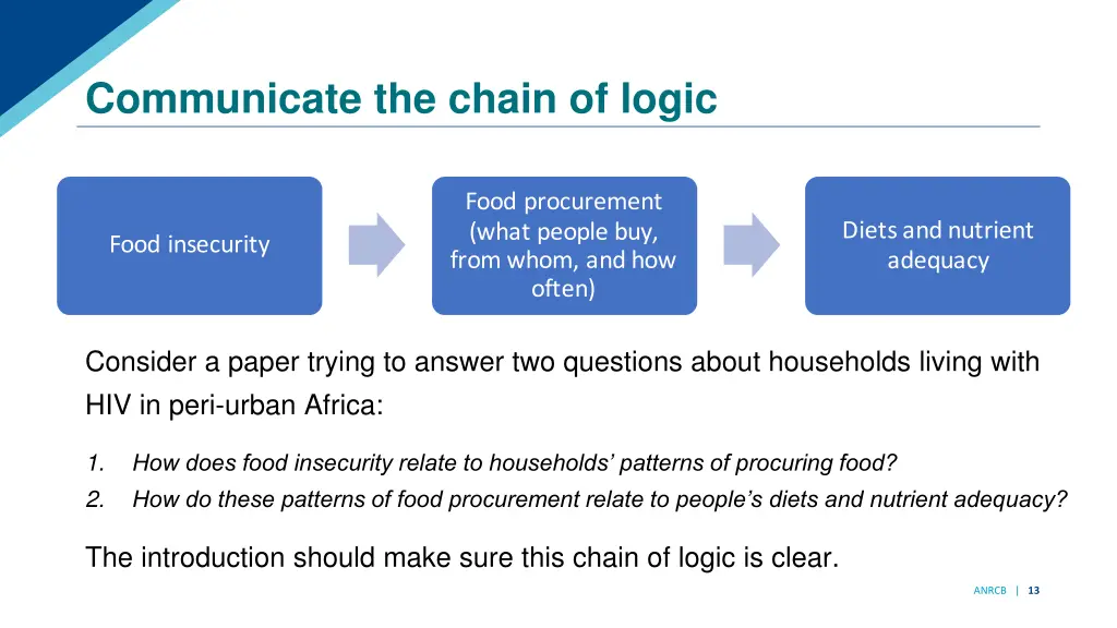 communicate the chain of logic