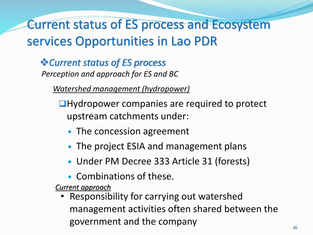 current status of es process and ecosystem