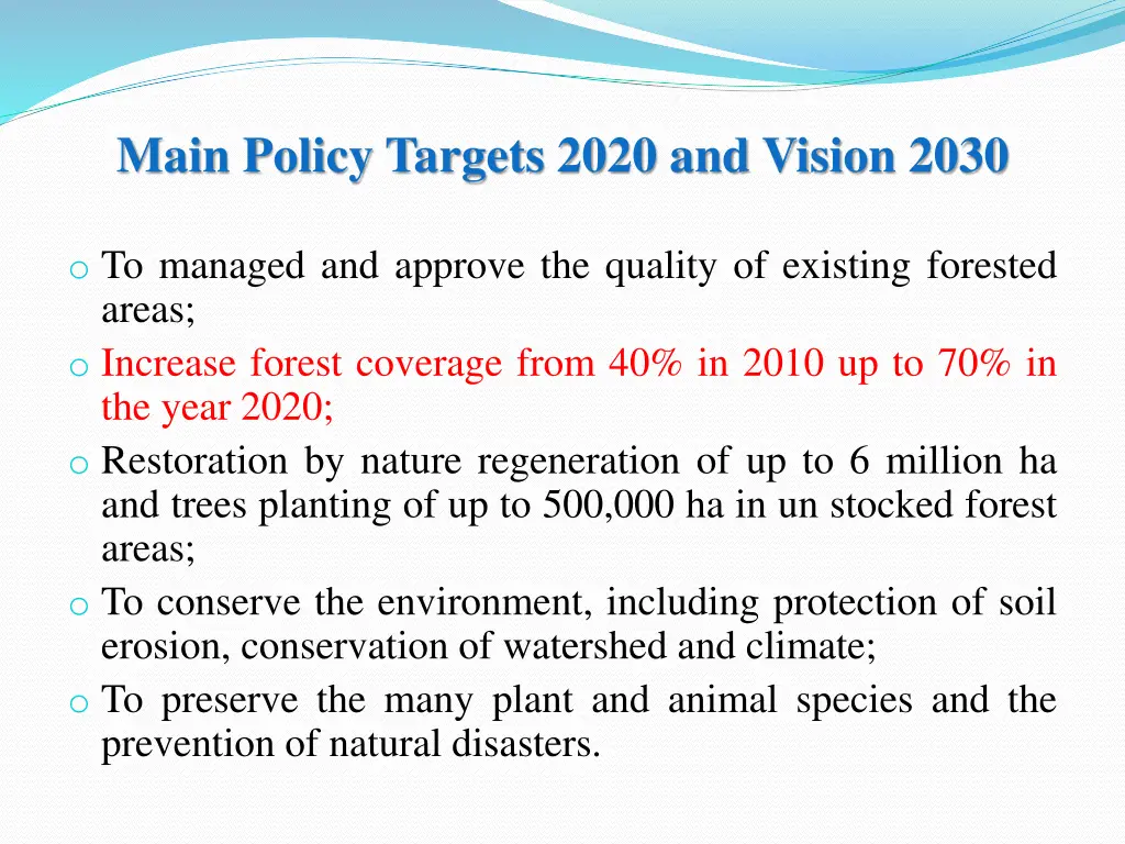 main policy targets 2020 and vision 2030