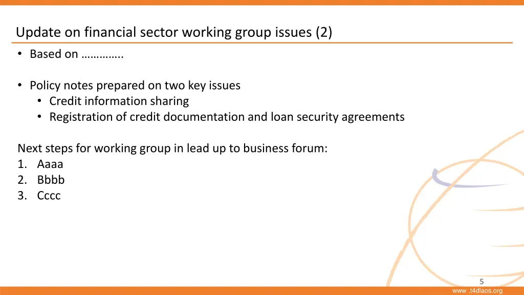 update on financial sector working group issues 1