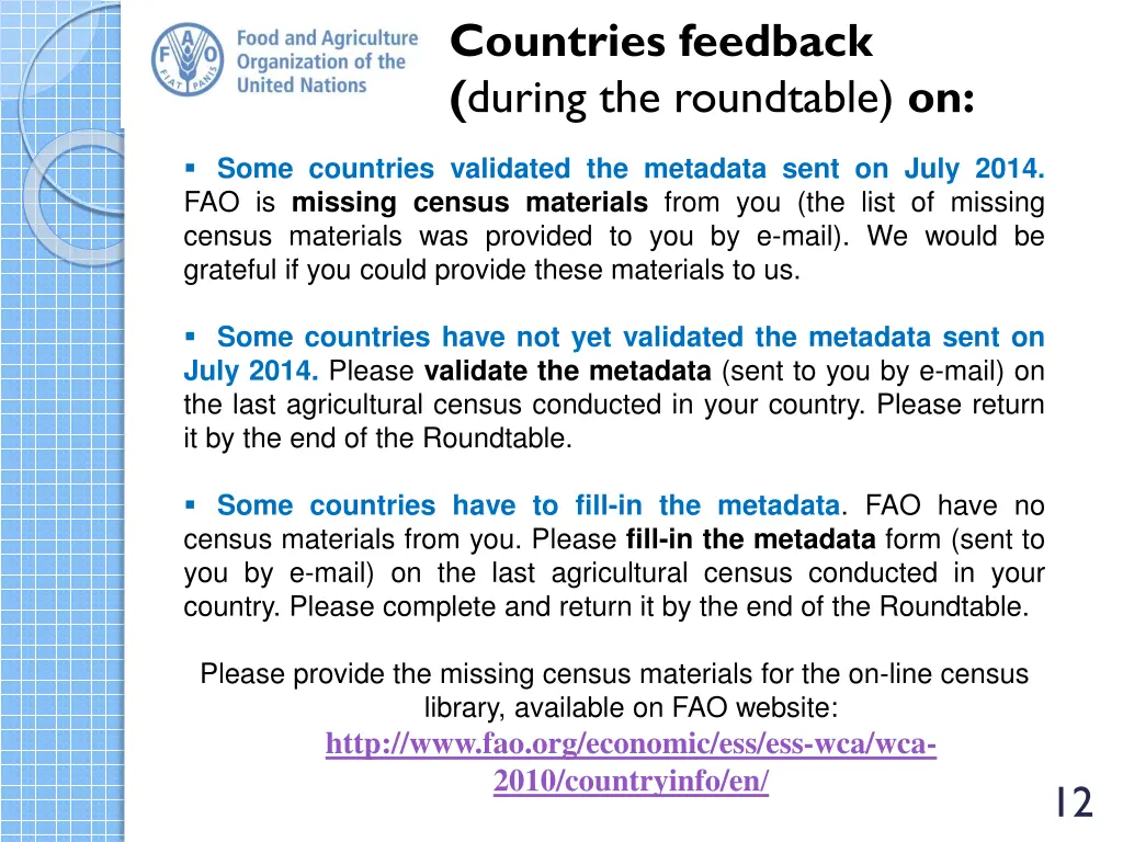 countries feedback during the roundtable on