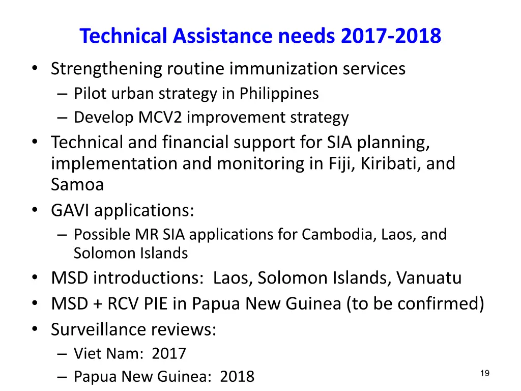 technical assistance needs 2017 2018