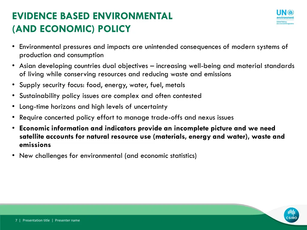 evidence based environmental and economic policy