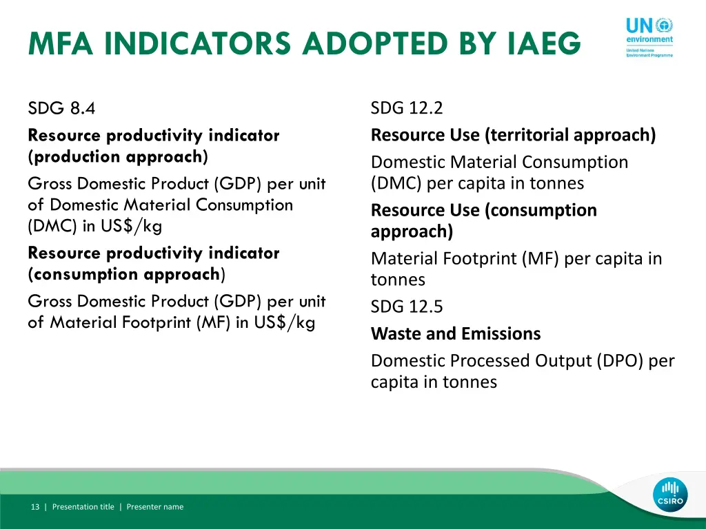 mfa indicators adopted by iaeg