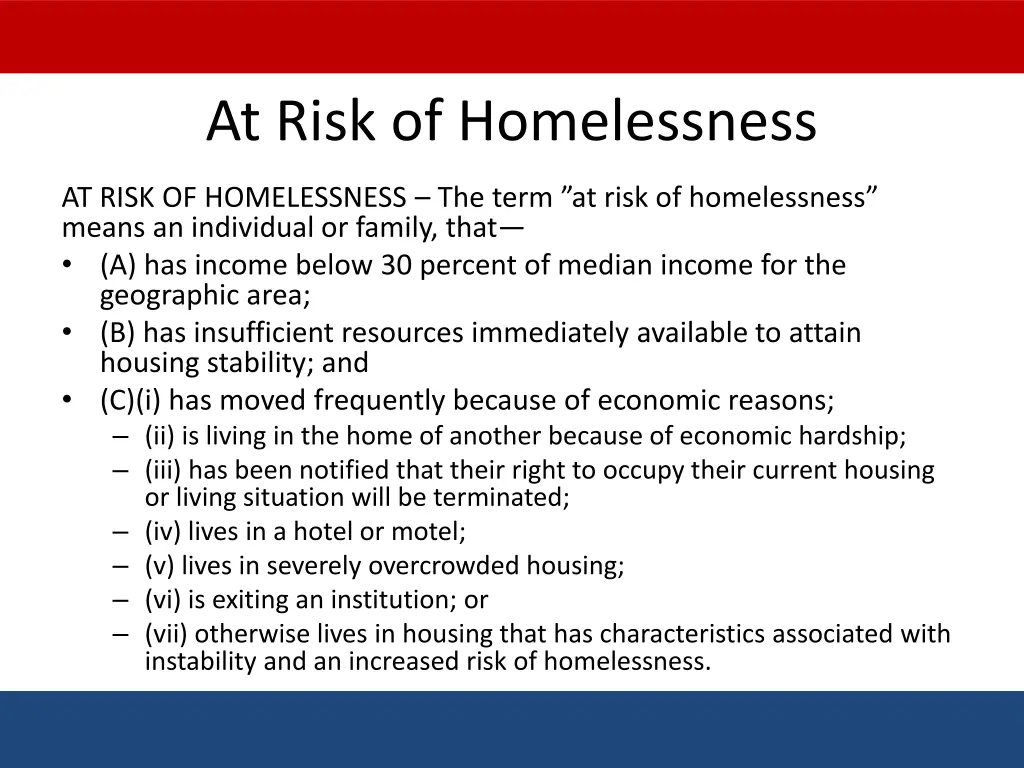 at risk of homelessness