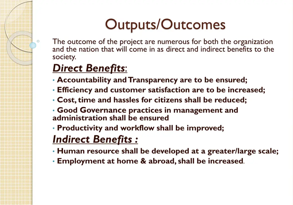 outputs outcomes