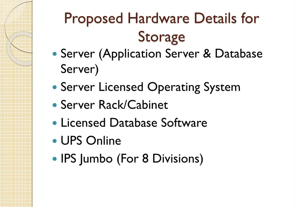 proposed hardware details for storage server