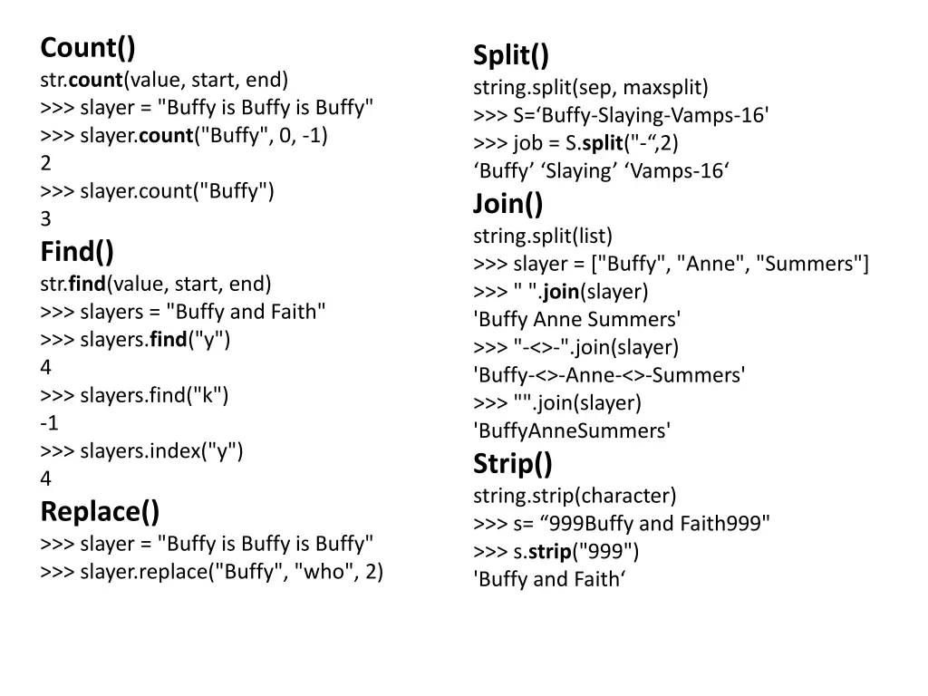 count str count value start end slayer buffy