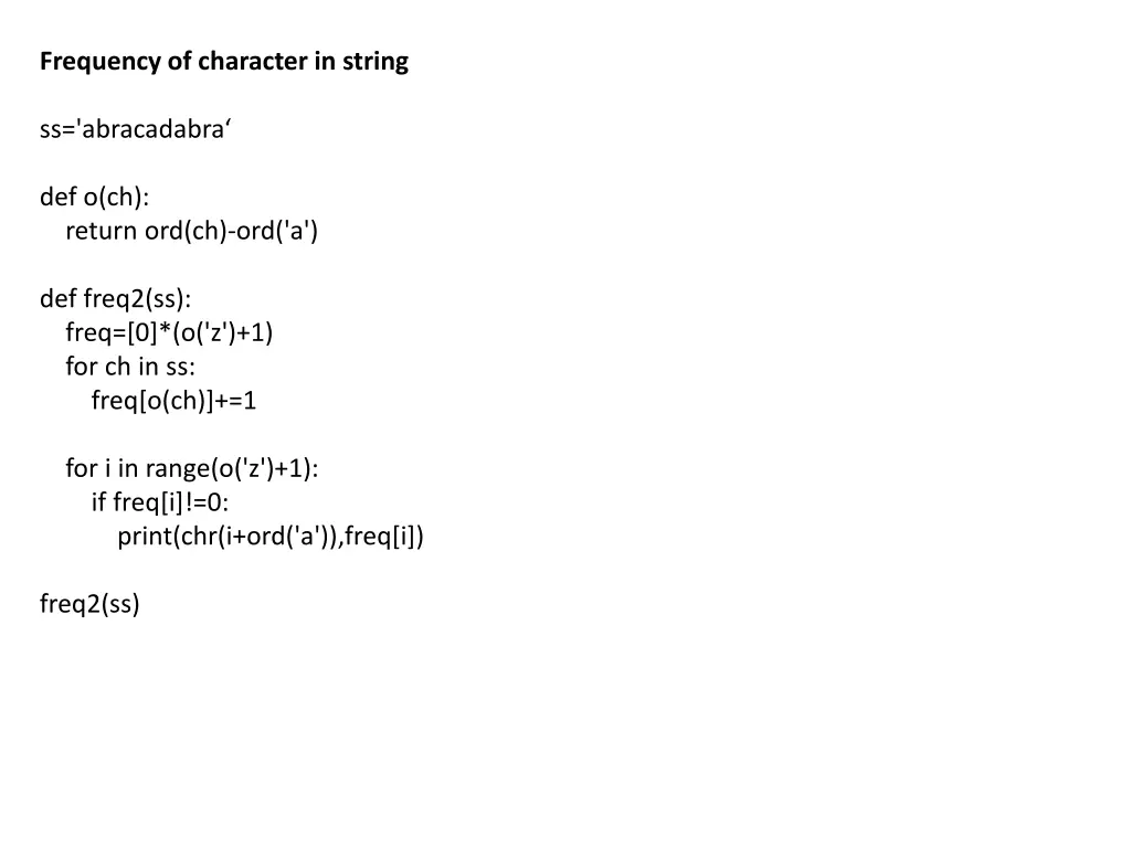 frequency of character in string