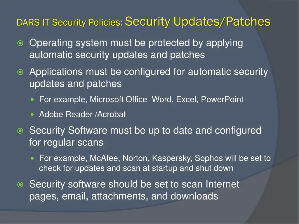 dars it security policies security updates patches