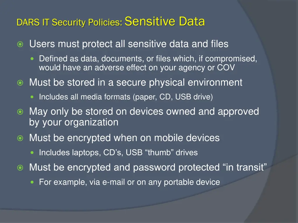 dars it security policies sensitive data