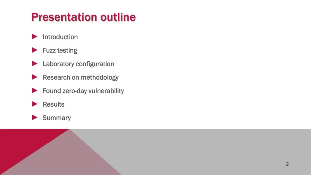 presentation outline