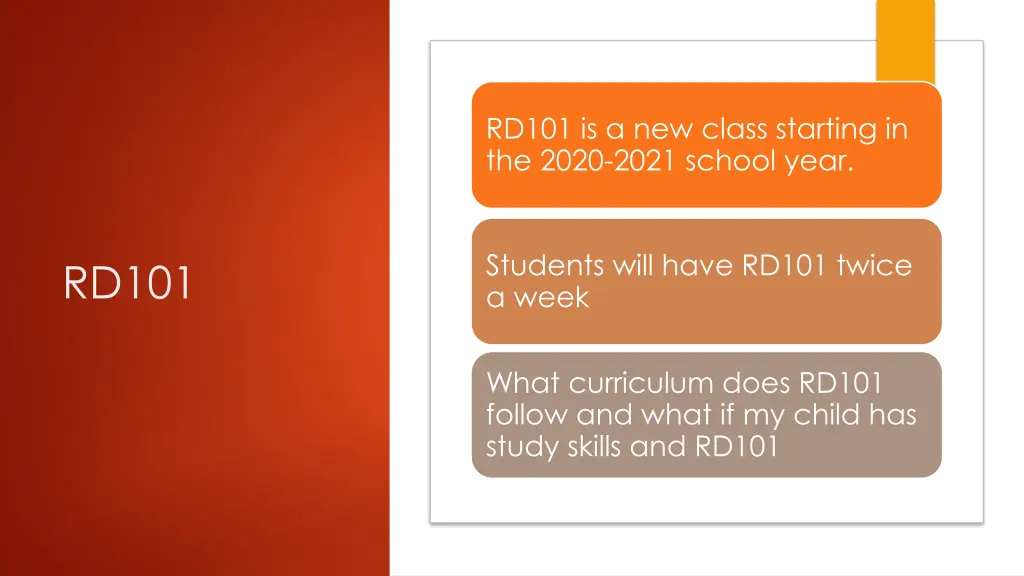 rd101 is a new class starting in the 2020 2021