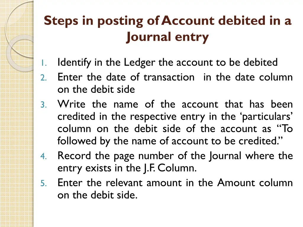 steps in posting of account debited in a journal