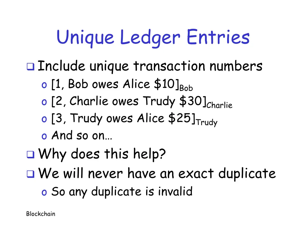 unique ledger entries