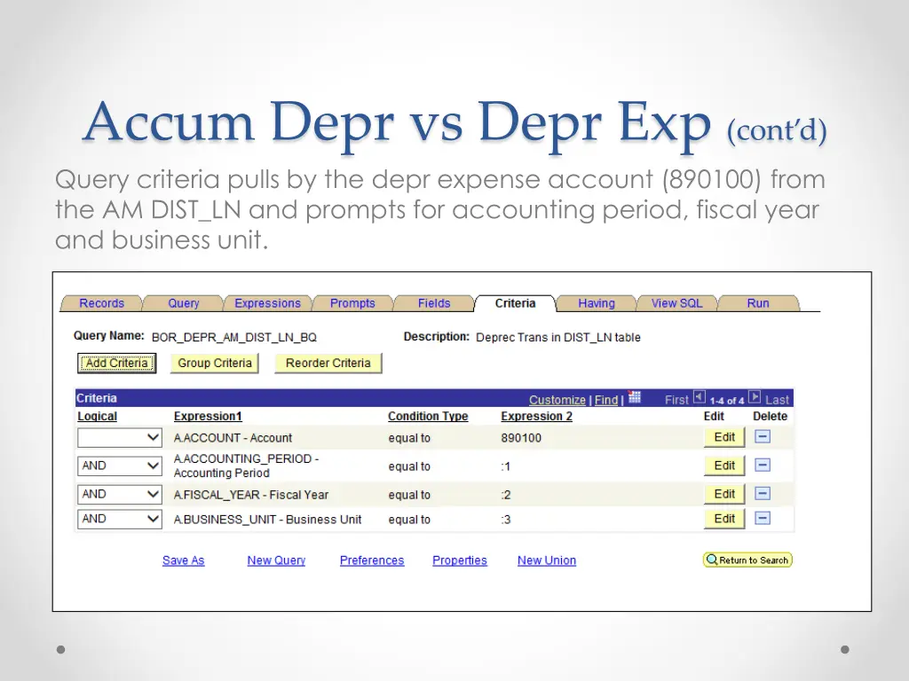 accum depr vs depr exp cont d query criteria