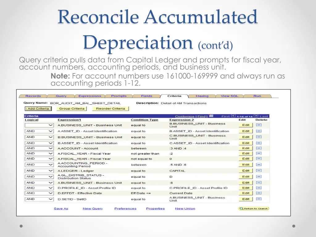 reconcile accumulated depreciation cont d query