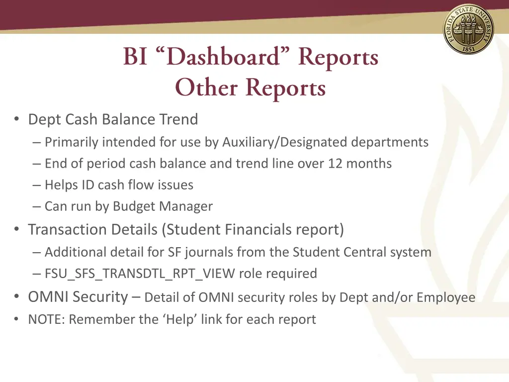 dept cash balance trend primarily intended