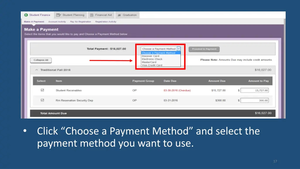 click choose a payment method and select