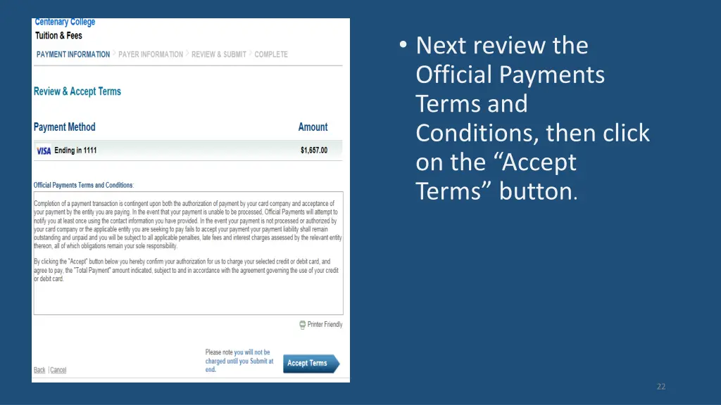 next review the official payments terms