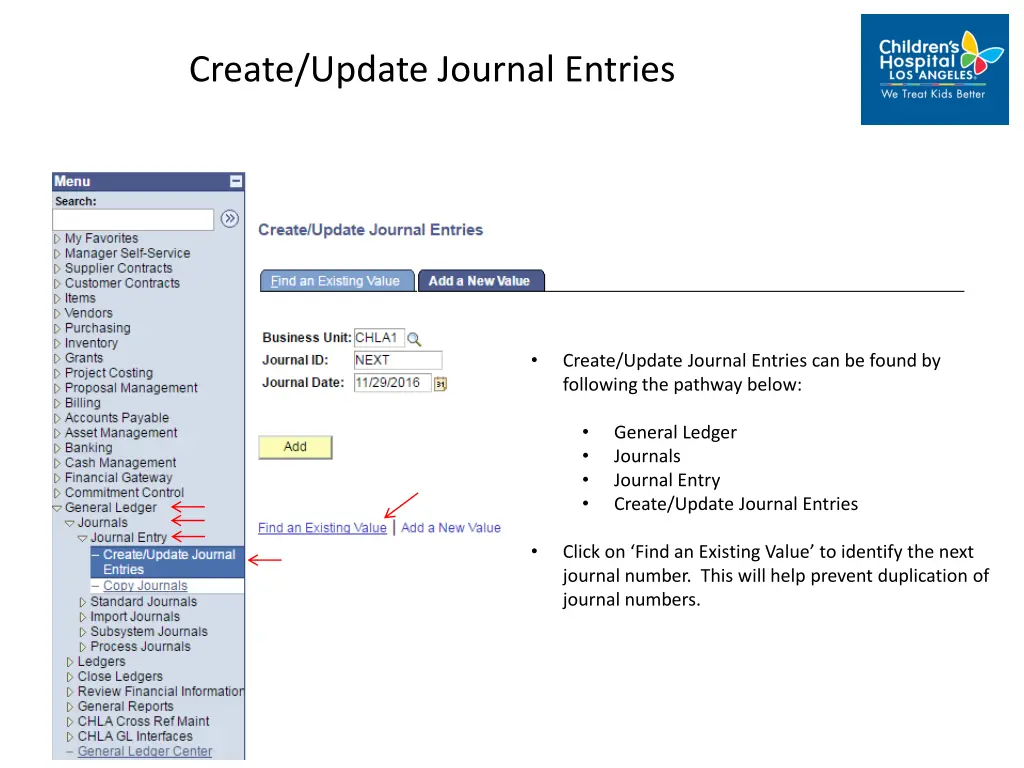 create update journal entries