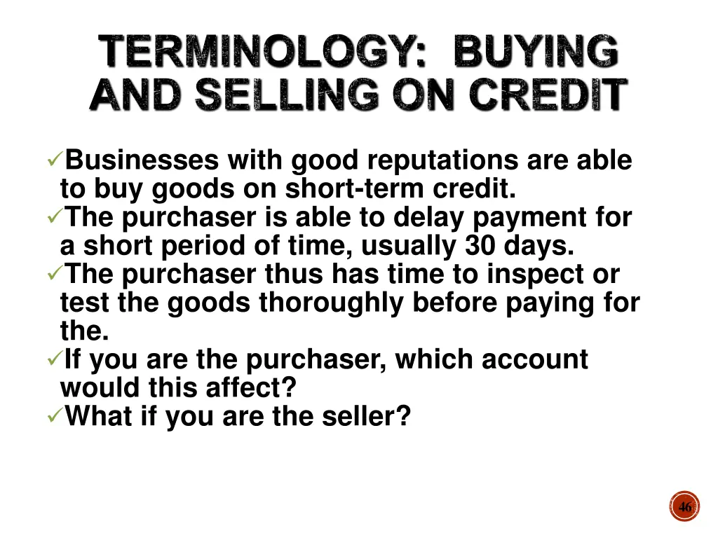 terminology buying and selling on credit