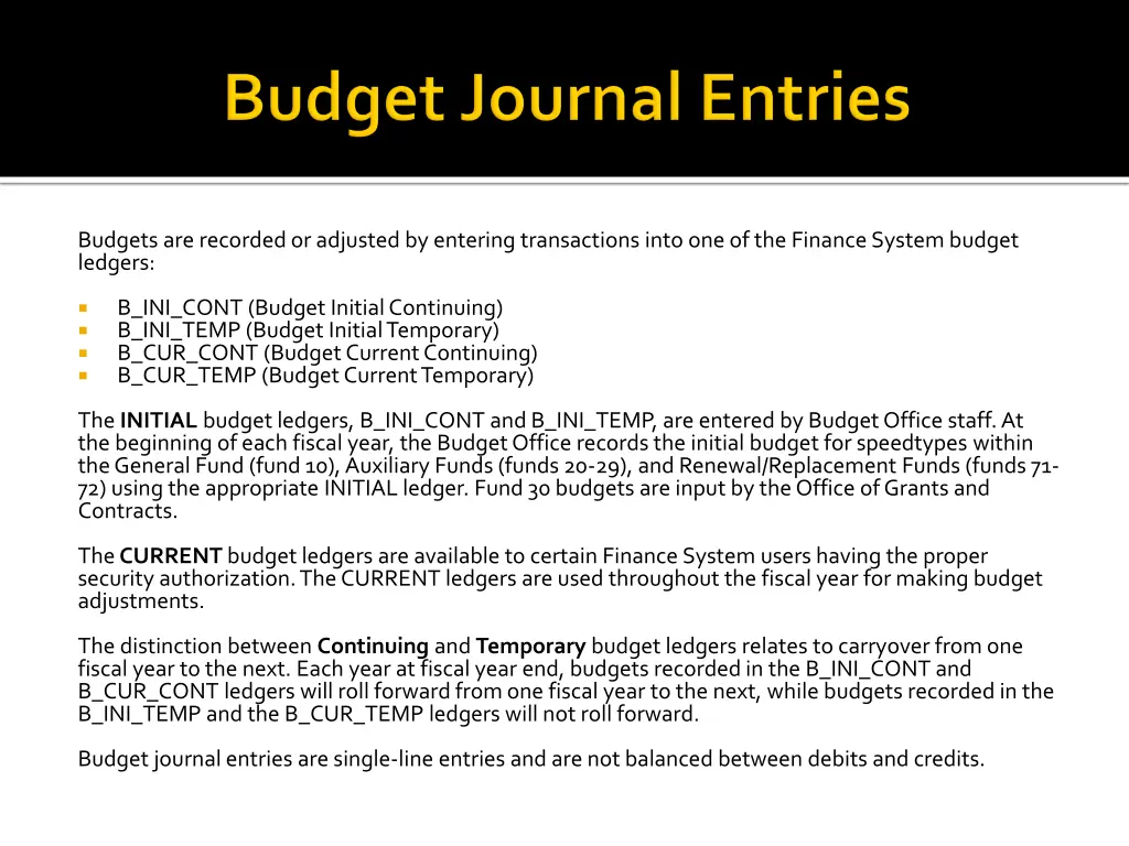 budgets are recorded or adjusted by entering