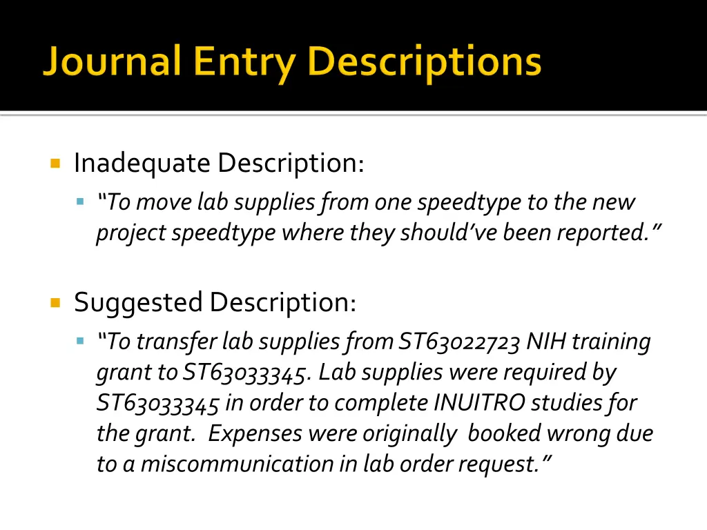 inadequate description to move lab supplies from