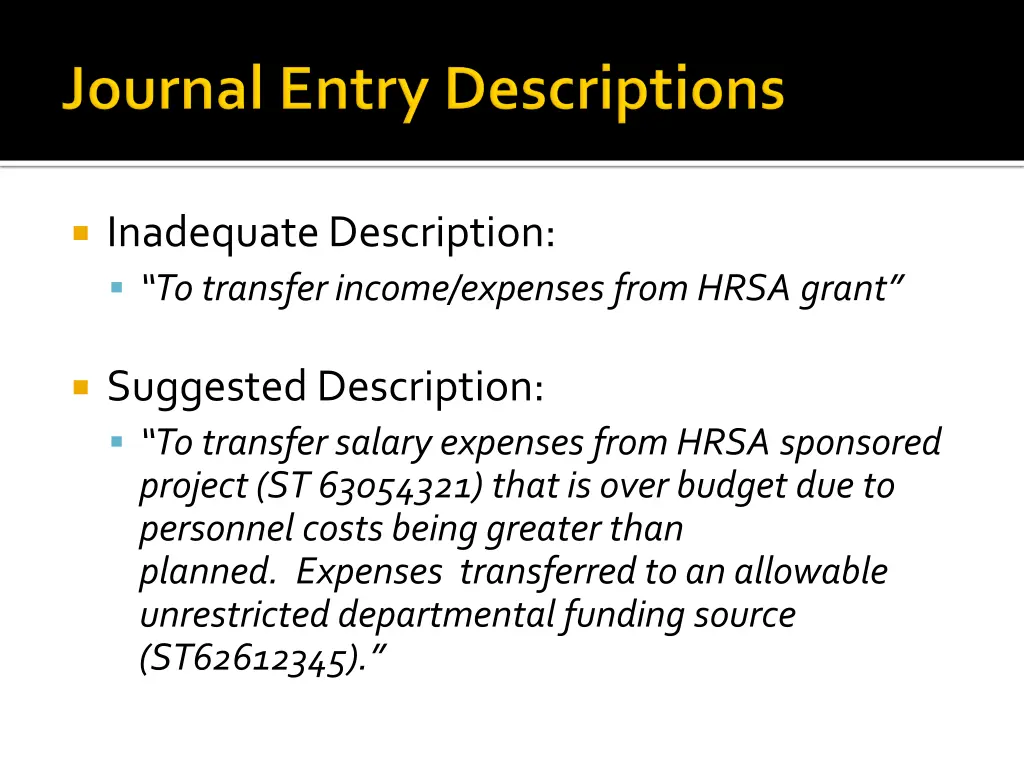 inadequate description to transfer income