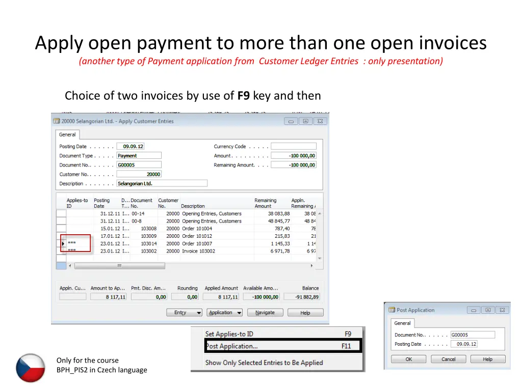 apply open payment to more than one open invoices