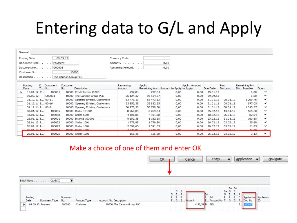 entering data to g l and apply 1