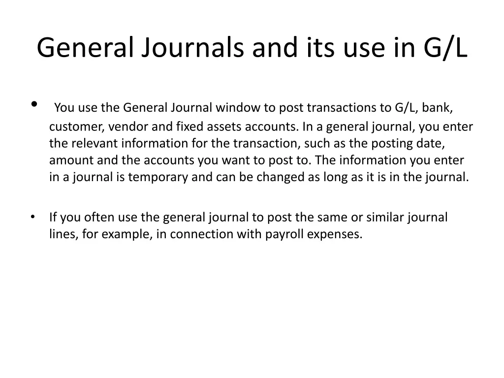 general journals and its use in g l 1