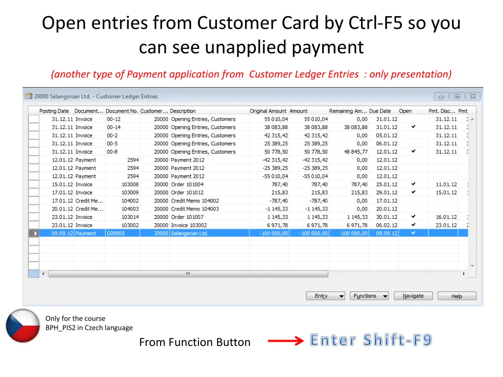 open entries from customer card by ctrl