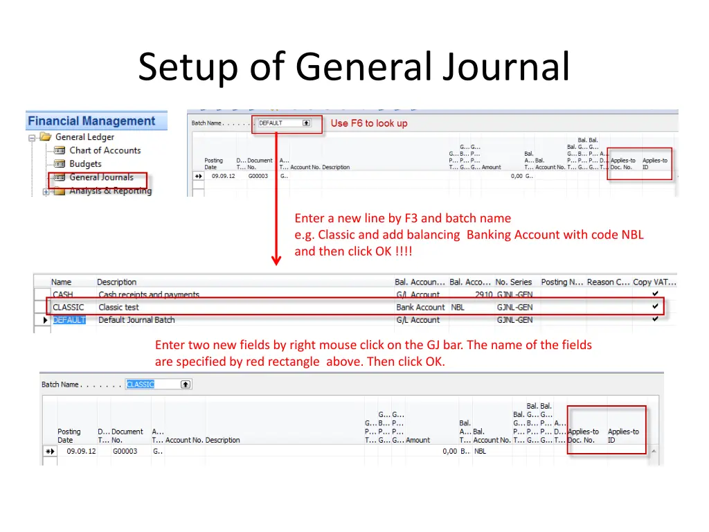 setup of general journal