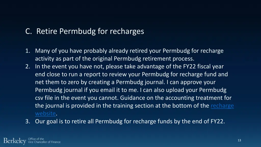 c retire permbudg for recharges