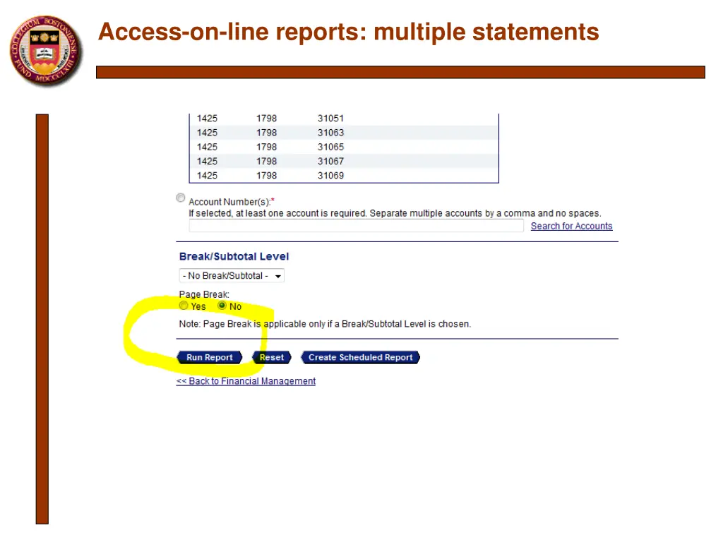 access on line reports multiple statements 2