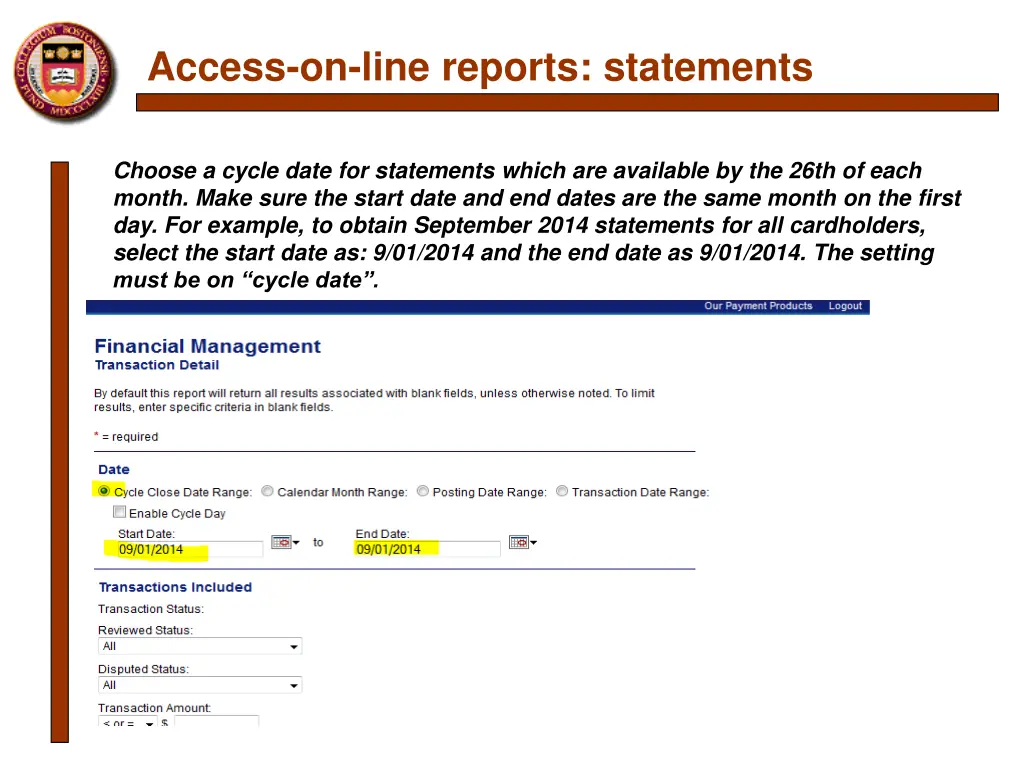 access on line reports statements