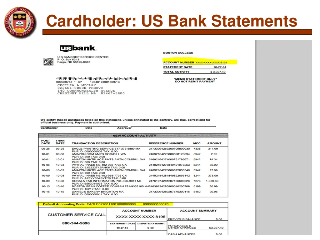 cardholder us bank statements