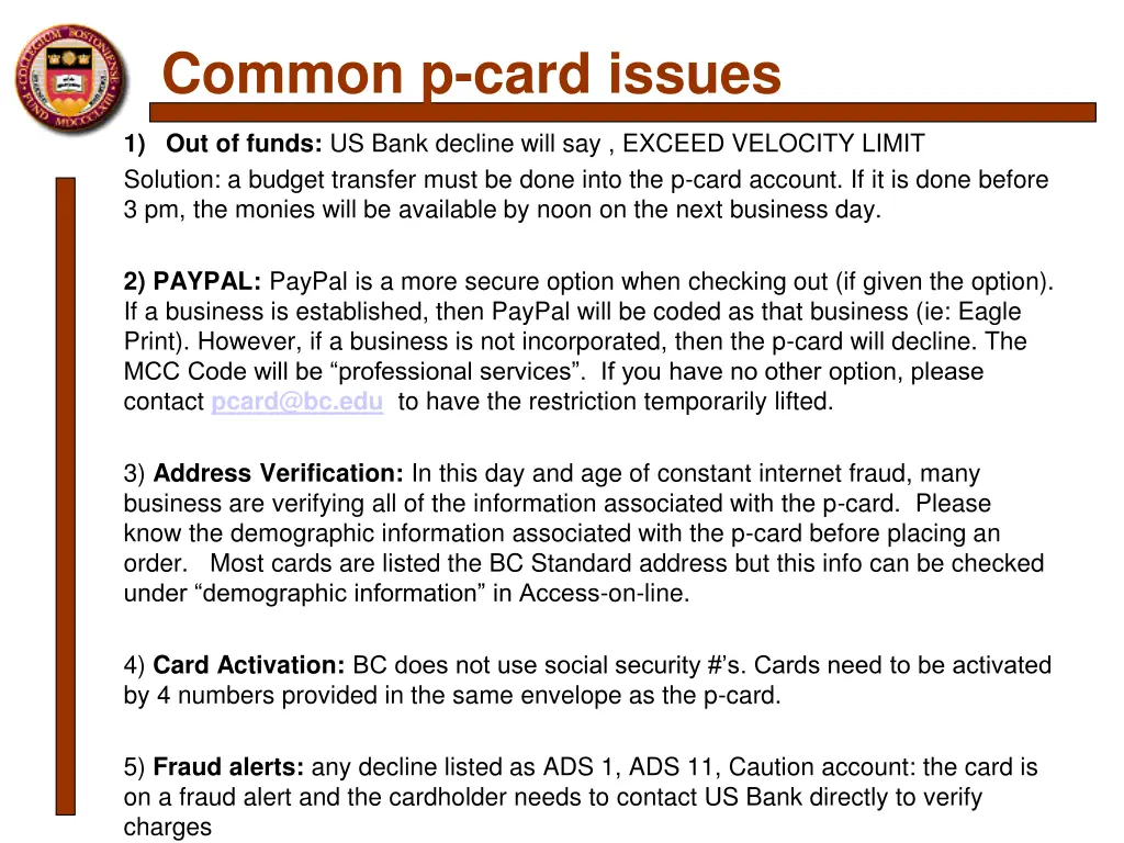 common p card issues