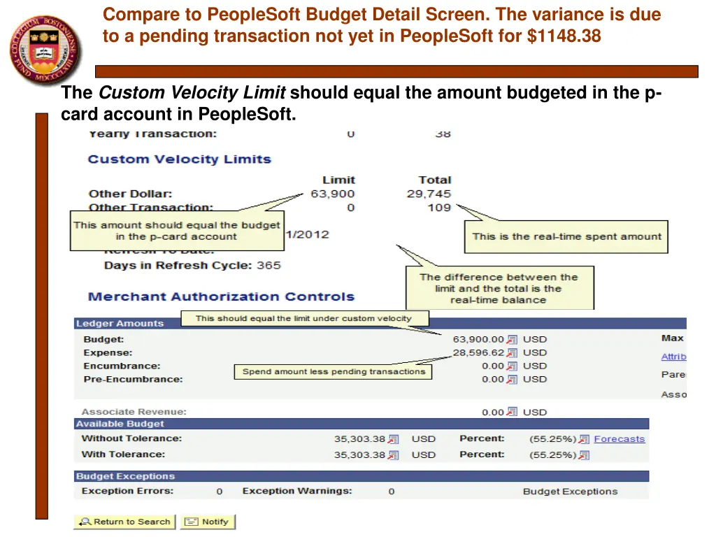 compare to peoplesoft budget detail screen