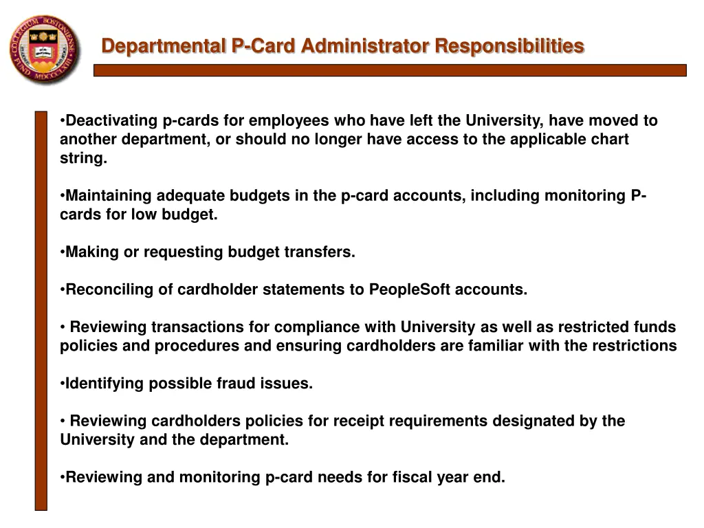 departmental p card administrator responsibilities 1