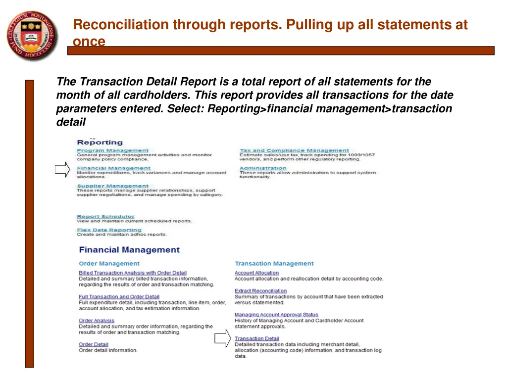 reconciliation through reports pulling