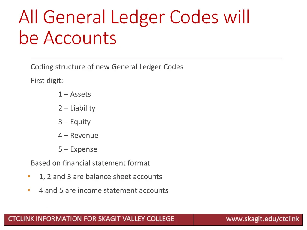 all general ledger codes will be accounts