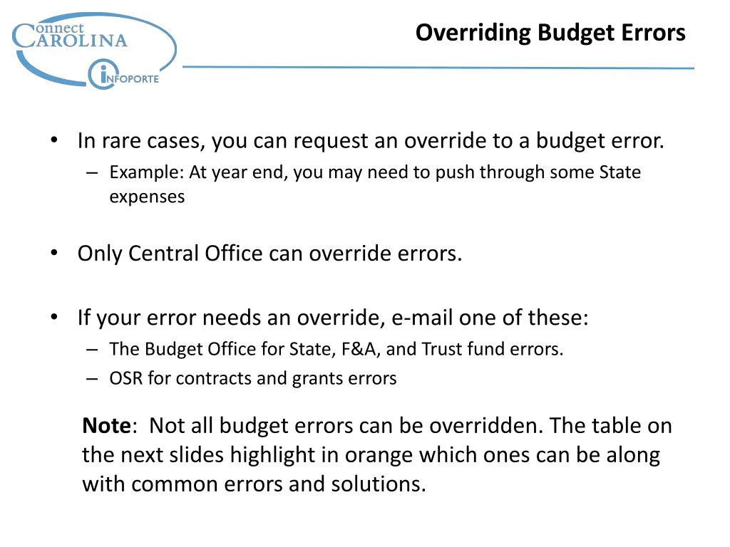 overriding budget errors