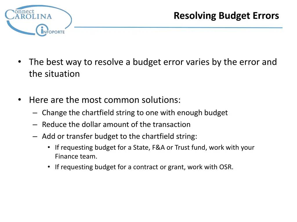 resolving budget errors