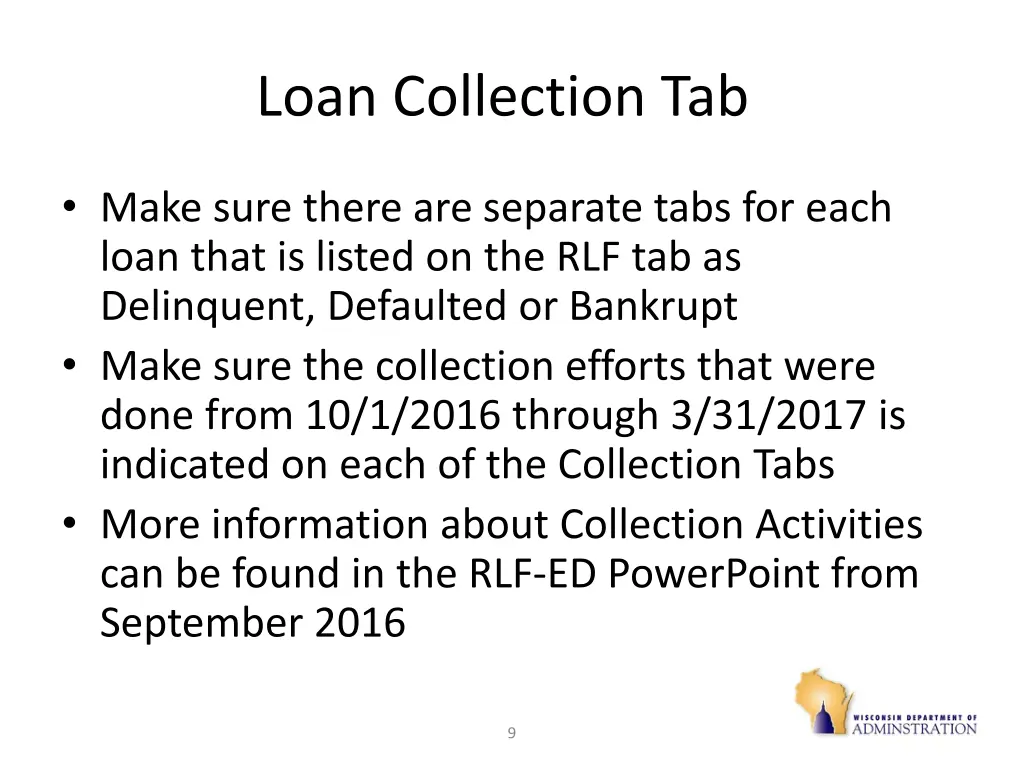 loan collection tab