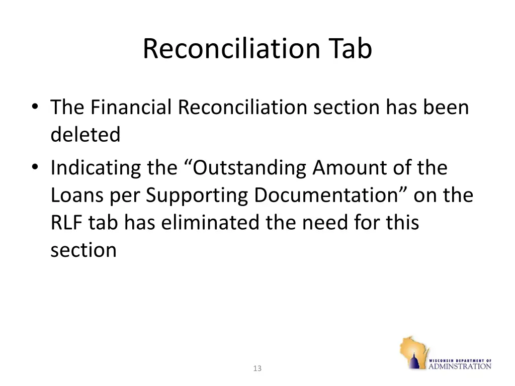 reconciliation tab