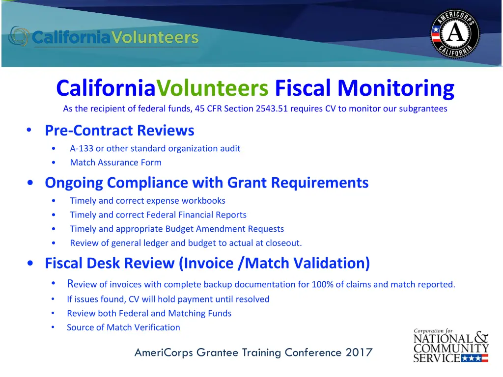 californiavolunteers fiscal monitoring